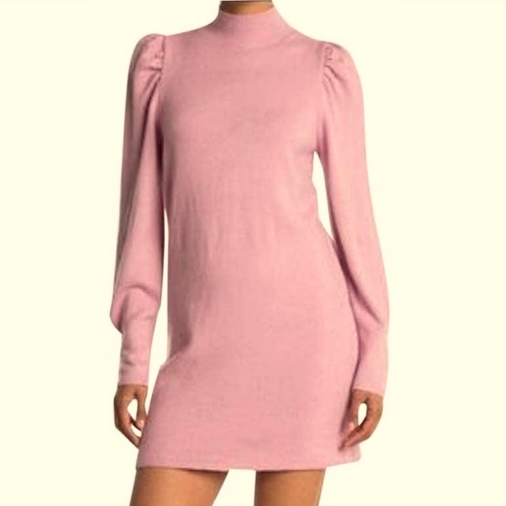 Wayf sweater dress Lola puff shoulder pink XS NWT feminine cozy pastel knit